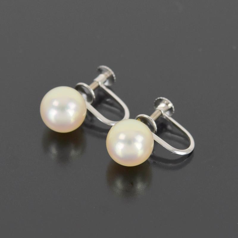 パール イヤリング ホワイトゴールド 14金 14k 1粒 真珠 8.4mm 8ミリ 