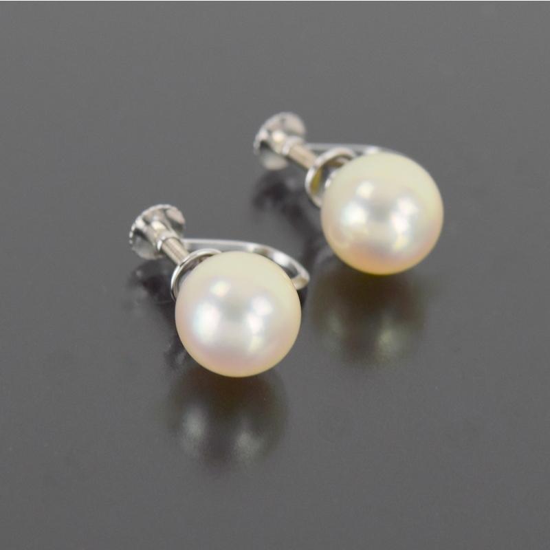 パール イヤリング ホワイトゴールド 14金 14k 1粒 真珠 8.4mm 8ミリ