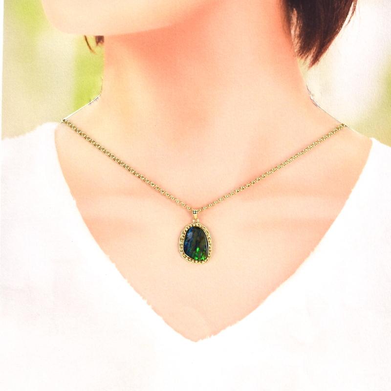 ネックレス レディース 18金 ボルダーオパール 40cm K18YG イエロー