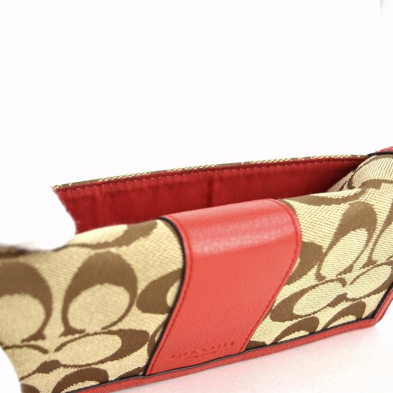 COACH（コーチ） 長財布 レディース シグネチャー ベージュ×レッド