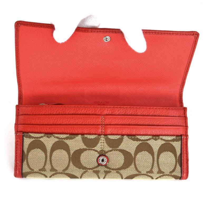 COACH コーチ/シグネチャー長財布/F51772/F51**/W19.5cm×H10cm×D2.5cm/コーチ/Aランク/79【中古】 COACH（コーチ） 長財布 レディース シグネチャー ベージュ×レッド