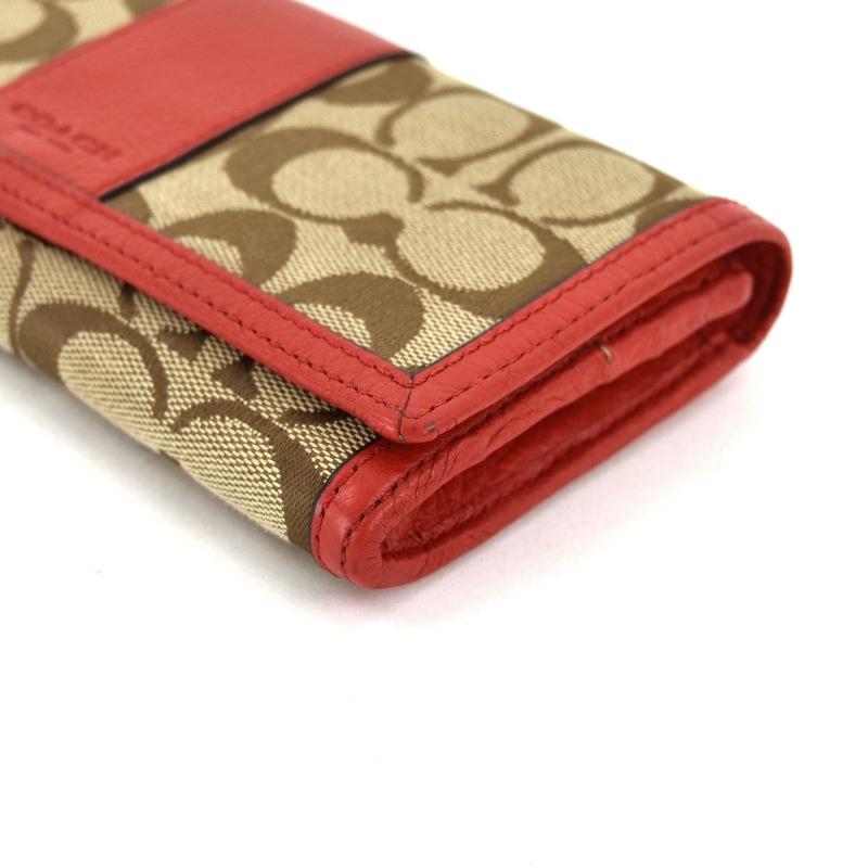 COACH（コーチ） 長財布 レディース シグネチャー ベージュ×レッド