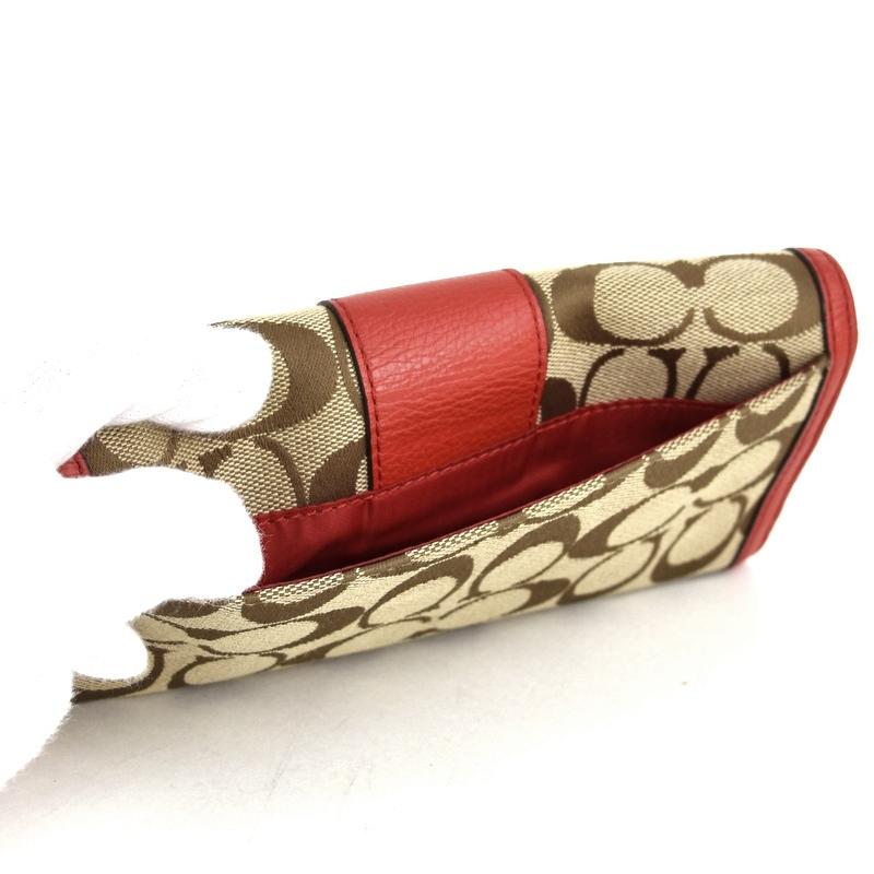 COACH コーチ/シグネチャー長財布/F51772/F51**/W19.5cm×H10cm×D2.5cm/コーチ/Aランク/79【中古】 COACH（コーチ） 長財布 レディース シグネチャー ベージュ×レッド