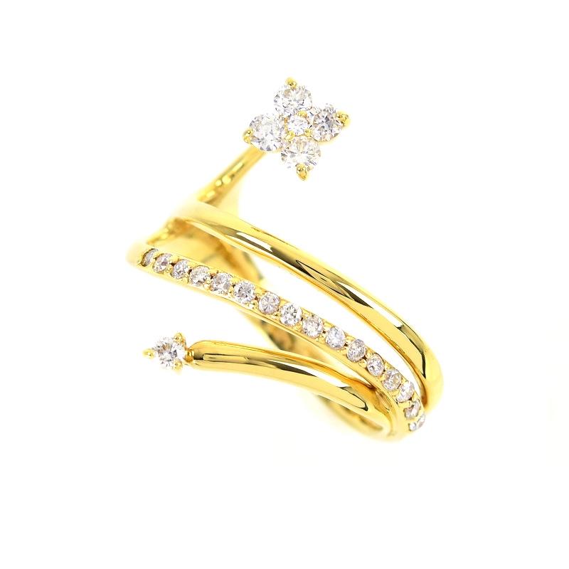 18金 指輪 K18YG 3重デザイン 約15号 ダイヤモンド 0.45ct フラワー 