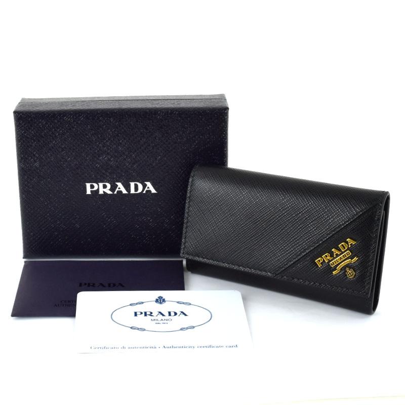 PRADA プラダ キーケース 6連 レディース メンズ ブラック ゴールド PRADA プラダ キーケース 6連 メンズ サフィアーノレザー