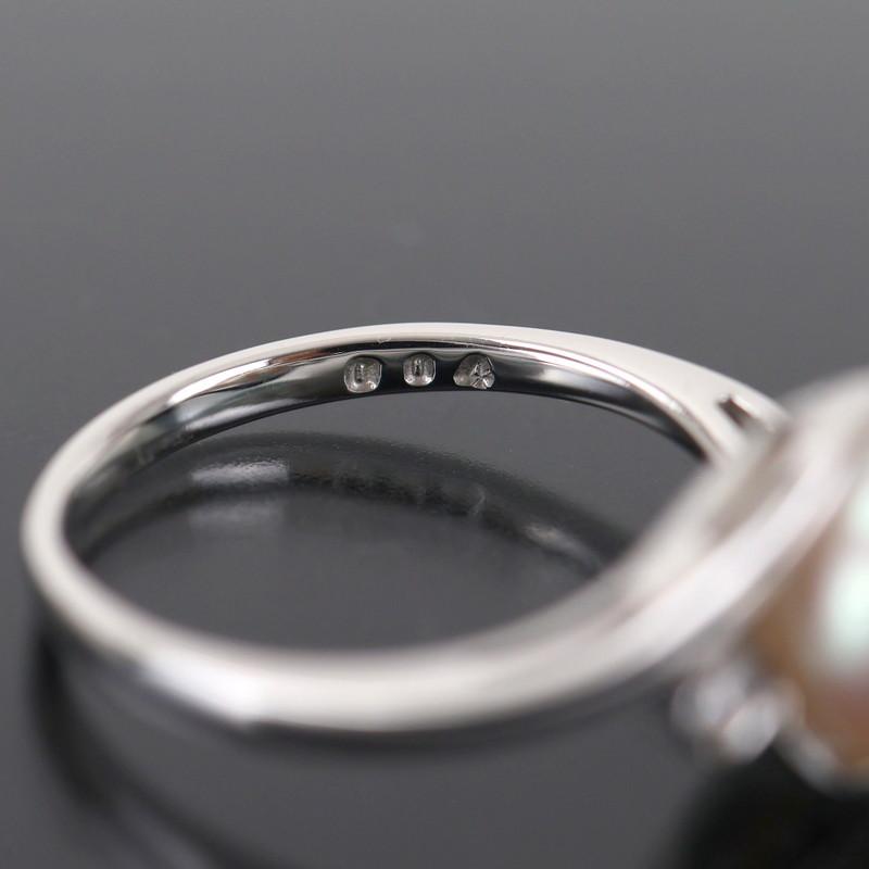 指輪 レディース 18金 花珠真珠 8.7mm ダイヤ 0.04ct 4.2g K18WG