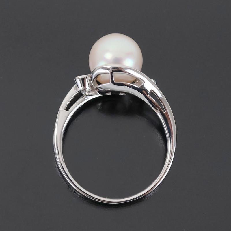 指輪 レディース 18金 花珠真珠 8.7mm ダイヤ 0.04ct 4.2g K18WG
