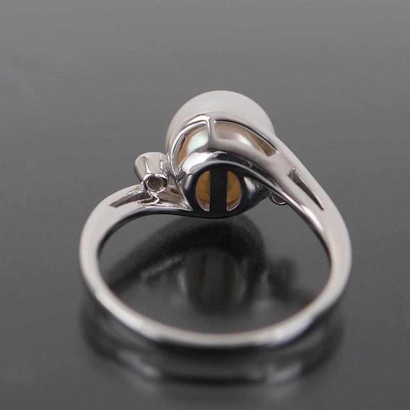 指輪 レディース 18金 花珠真珠 8.7mm ダイヤ 0.04ct 4.2g K18WG