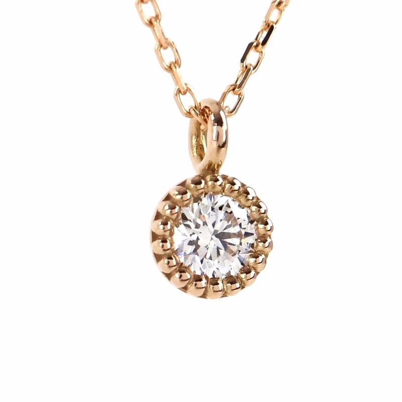 ダイヤモンド ネックレス K18PG 一粒ダイヤ 0.12ct 40cm ドット枠