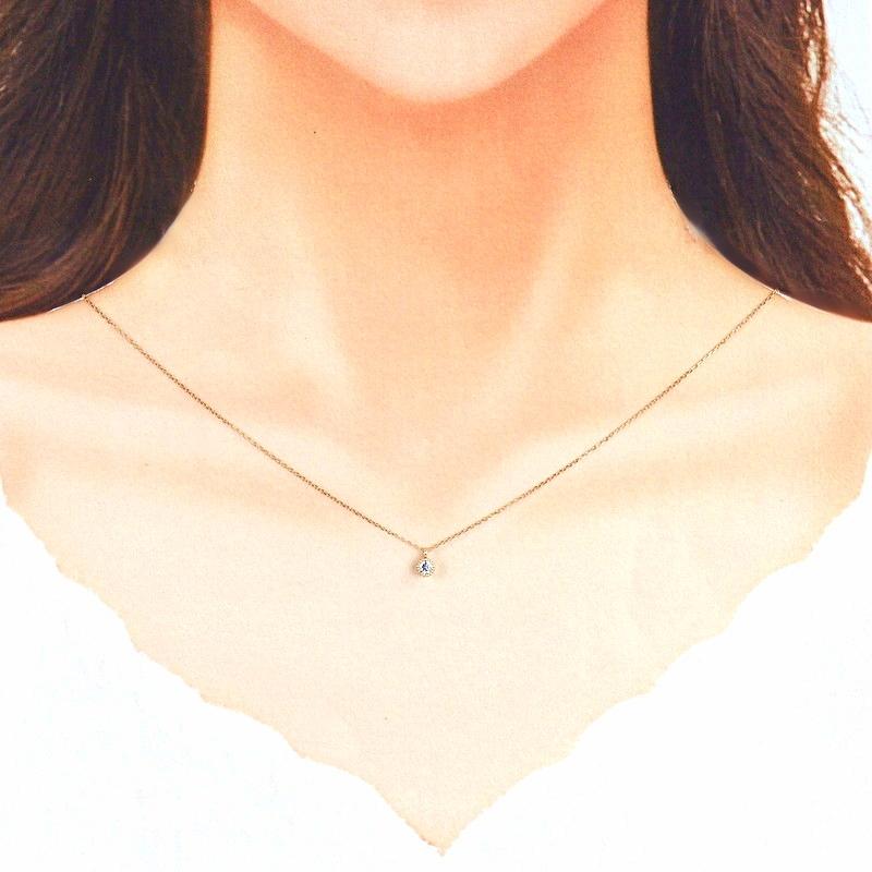ダイヤモンド ネックレス K18PG 一粒ダイヤ 0.12ct 40cm ドット枠