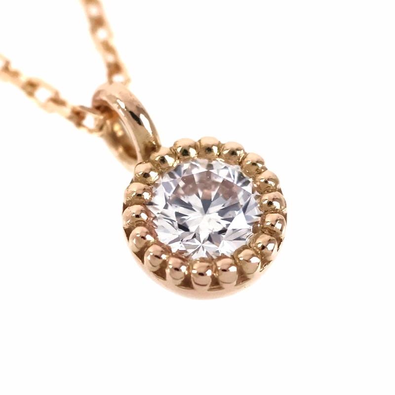 ダイヤモンド ネックレス K18PG 一粒ダイヤ 0.12ct 40cm ドット枠 ジュエリー レディース アクトワン_5