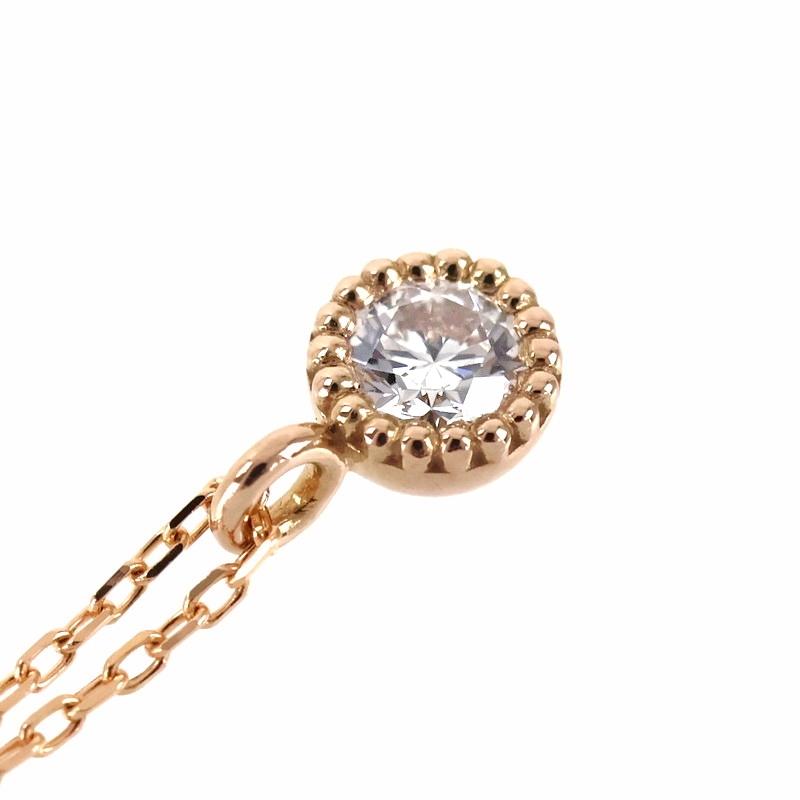 ダイヤモンド ネックレス K18PG 一粒ダイヤ 0.12ct 40cm ドット枠 ジュエリー レディース アクトワン_6