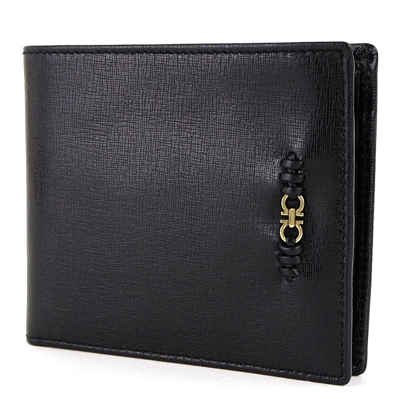 新品未使用 Salvatore Ferragamo 二つ折り財布 ブラック FERRAGAMO（フェラガモ） 財布 メンズ 二つ折りサイフ ブラック 無地
