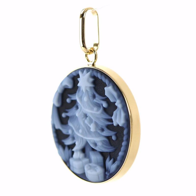 カメオ ペンダントトップ クリスマスツリーモチーフ ブラック ホワイト