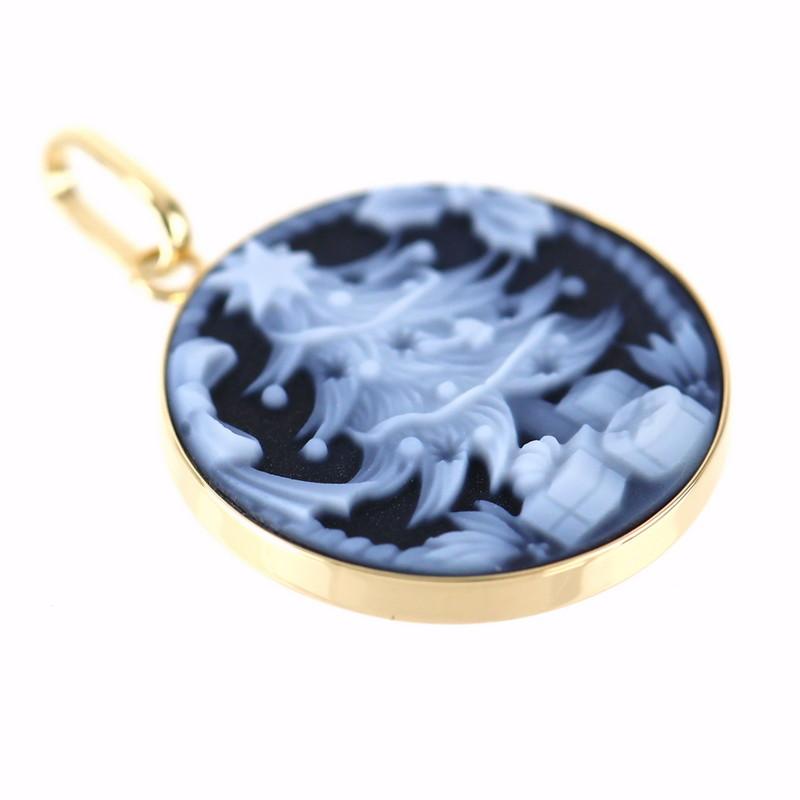 カメオ ペンダントトップ クリスマスツリーモチーフ ブラック ホワイト