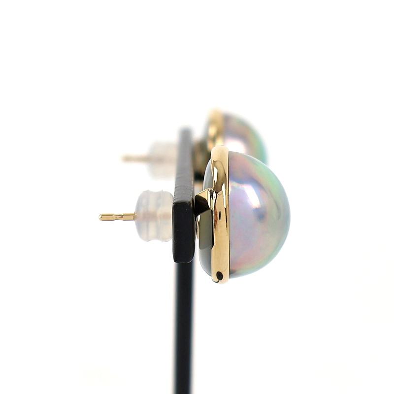 真珠 ピアス 18金 マベパール 13.1mm 13.2mm 4.0g K18YG イエロー