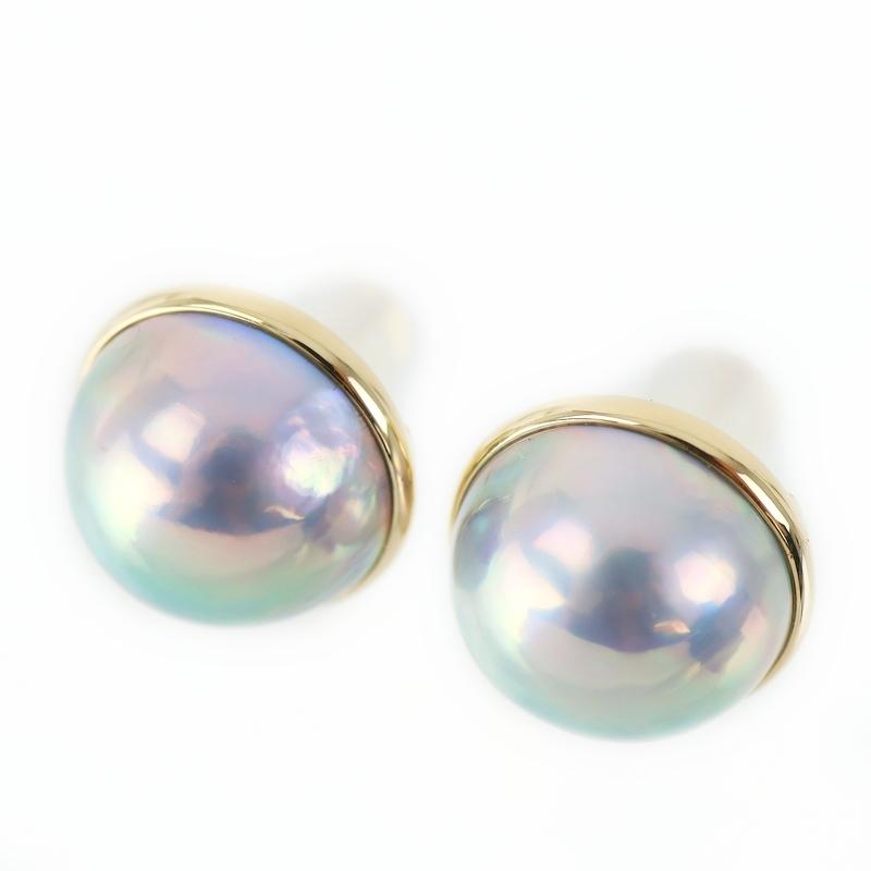 真珠 ピアス 18金 マベパール 13.1mm 13.2mm 4.0g K18YG イエロー