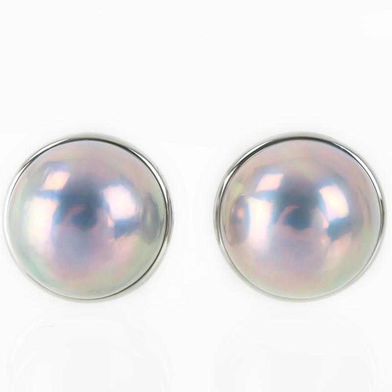 イヤリング レディース Pt900×850 マベパール 13.8mm 14.0mm 5.6g 