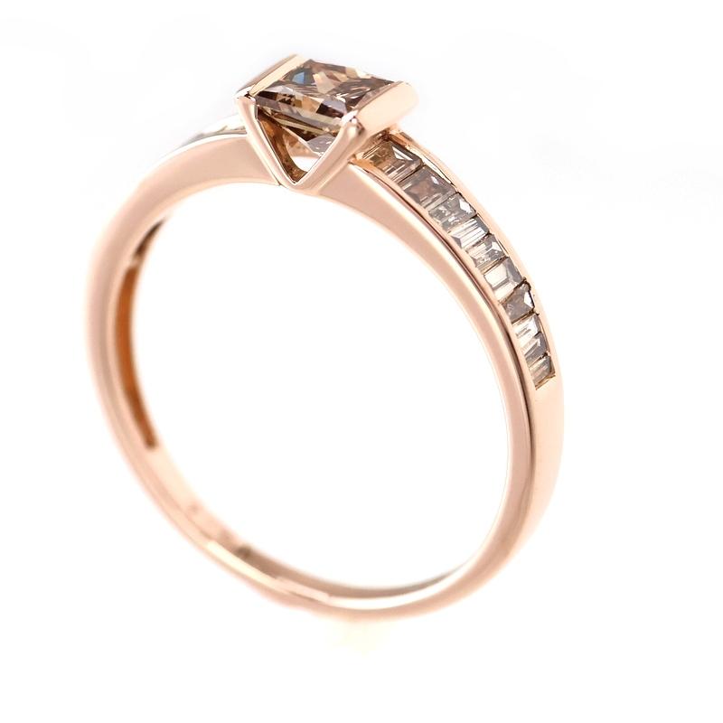 指輪 18金 ブラウンダイヤ 0.60ct プリンセスカット ダイヤ 0.40ct 20