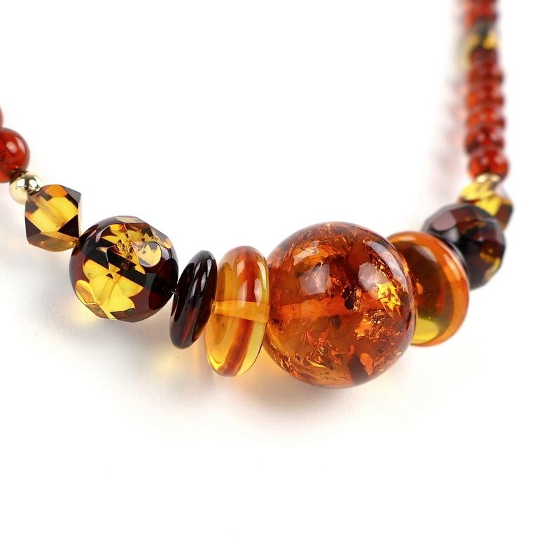 琥珀 ネックレス 85cm ビーズネックレス アンバー ブラウン系 オレンジ