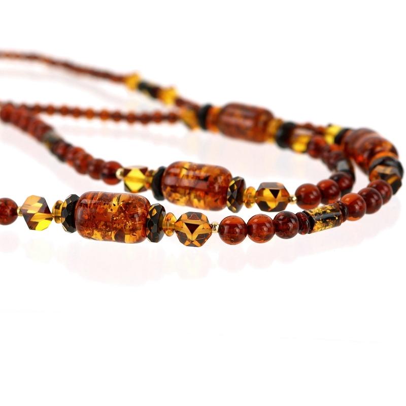 琥珀 ネックレス 85cm ビーズネックレス アンバー ブラウン系 オレンジ