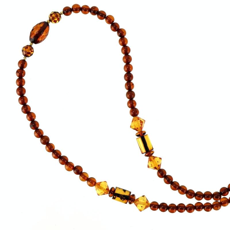 琥珀 ネックレス 85cm ビーズネックレス アンバー ブラウン系 オレンジ