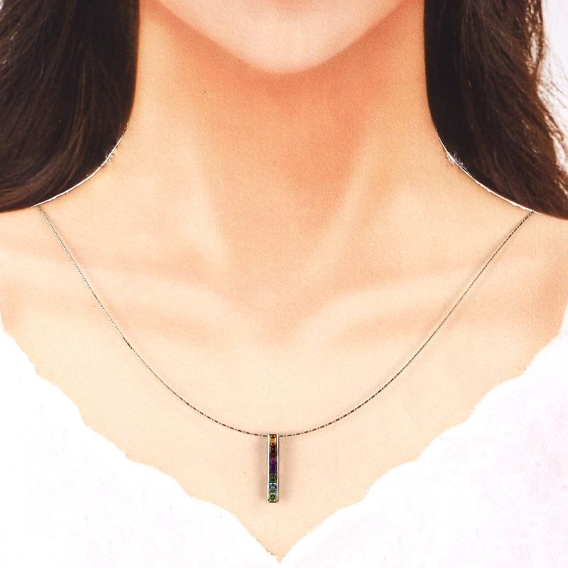 ネックレス レディース 18金 K18PG カラーストーン ダイヤ 0.01ct 
