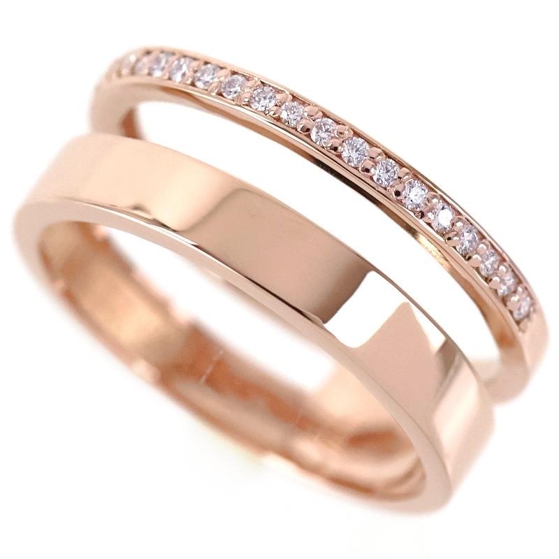 K18PG ピンクゴールド リング 13号 重ね付け風 平打ちリング ダイヤ