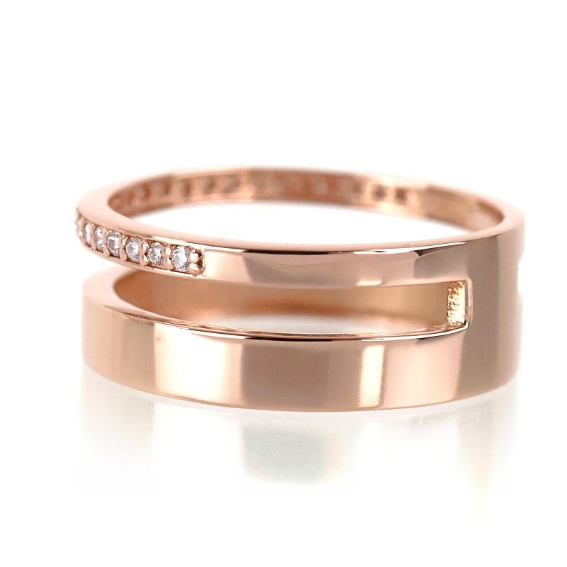 K18PG ピンクゴールド リング 13号 重ね付け風 平打ちリング ダイヤ