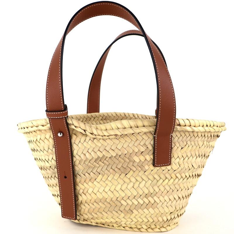 LOEWE ロエベ　ラフィアかごバッグ　スモールサイズ LOEWE◇ラフィア スモール フリル フォントトート ストラップ付 (LOEWE