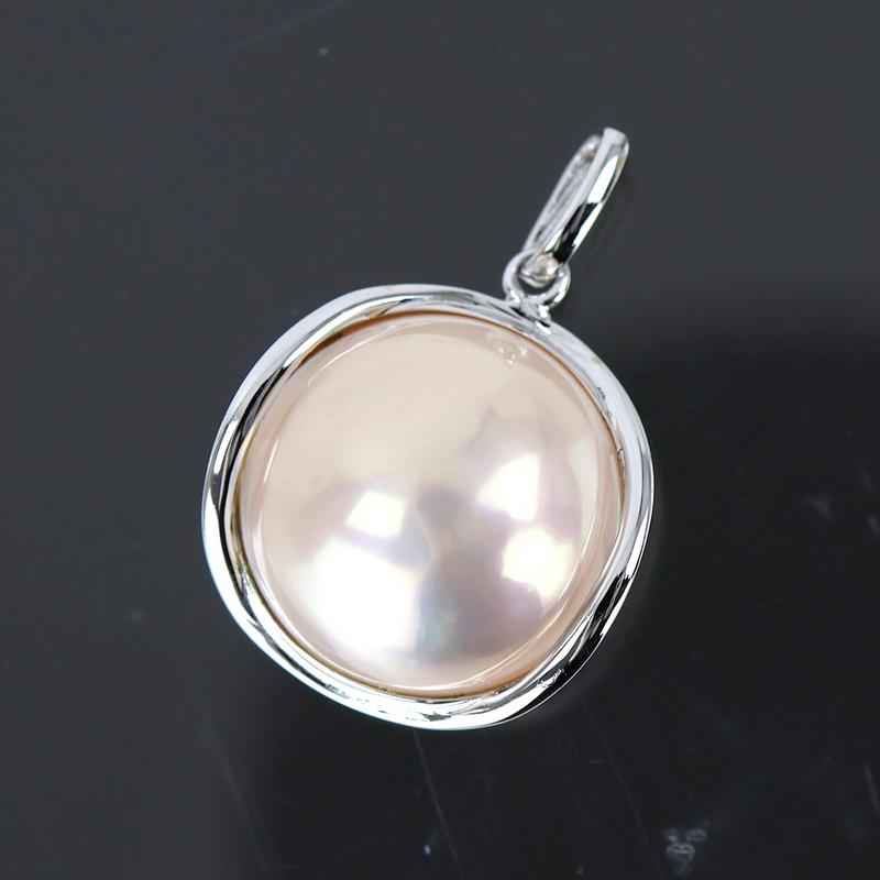 マベパール ペンダントトップ 12.9mm 14k 14金 ホワイトゴールド 枠