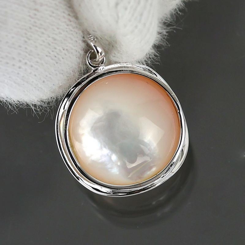 マベパール ペンダントトップ 12.9mm 14k 14金 ホワイトゴールド 枠