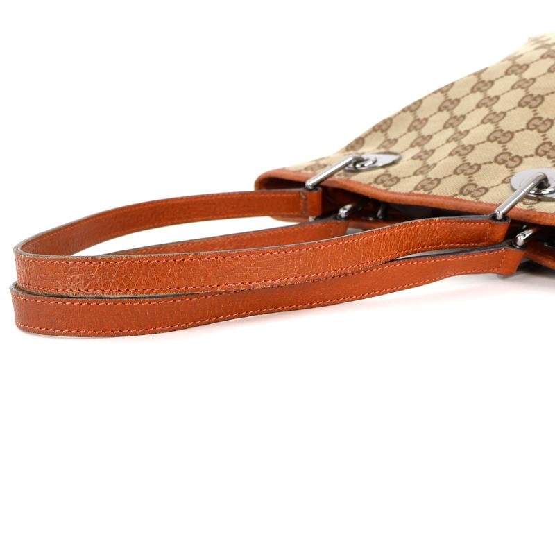 GGキャンバス グッチ トートバッグ バケツ形 レザー ベージュ×オレンジ