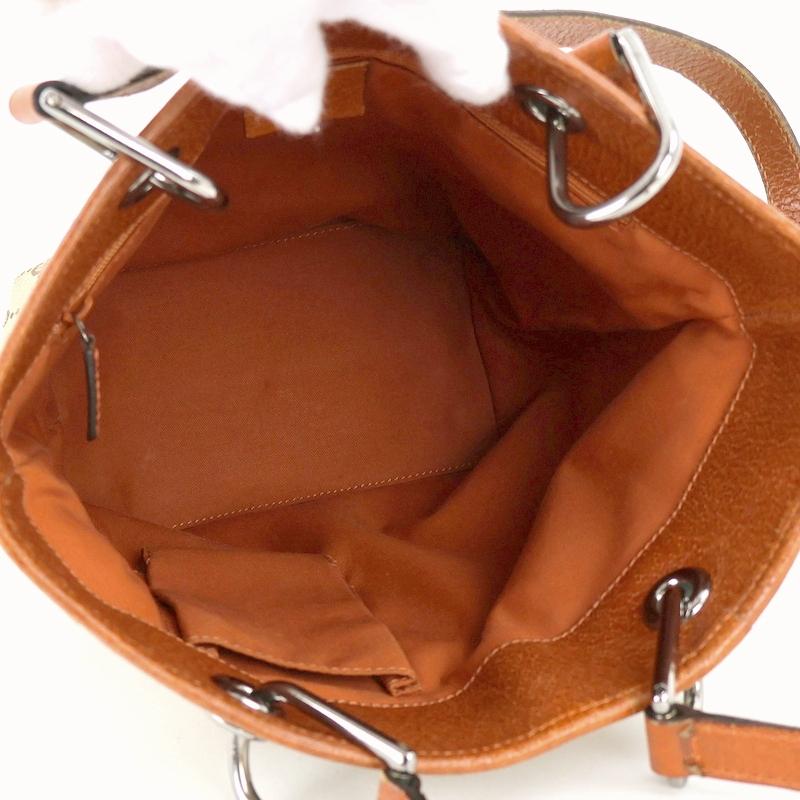 GGキャンバス グッチ トートバッグ バケツ形 レザー ベージュ×オレンジ