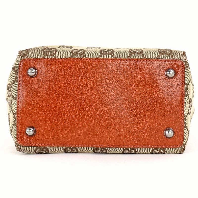 GGキャンバス グッチ トートバッグ バケツ形 レザー ベージュ×オレンジ