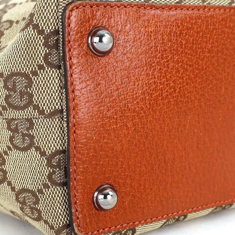 GGキャンバス グッチ トートバッグ バケツ形 レザー ベージュ×オレンジ