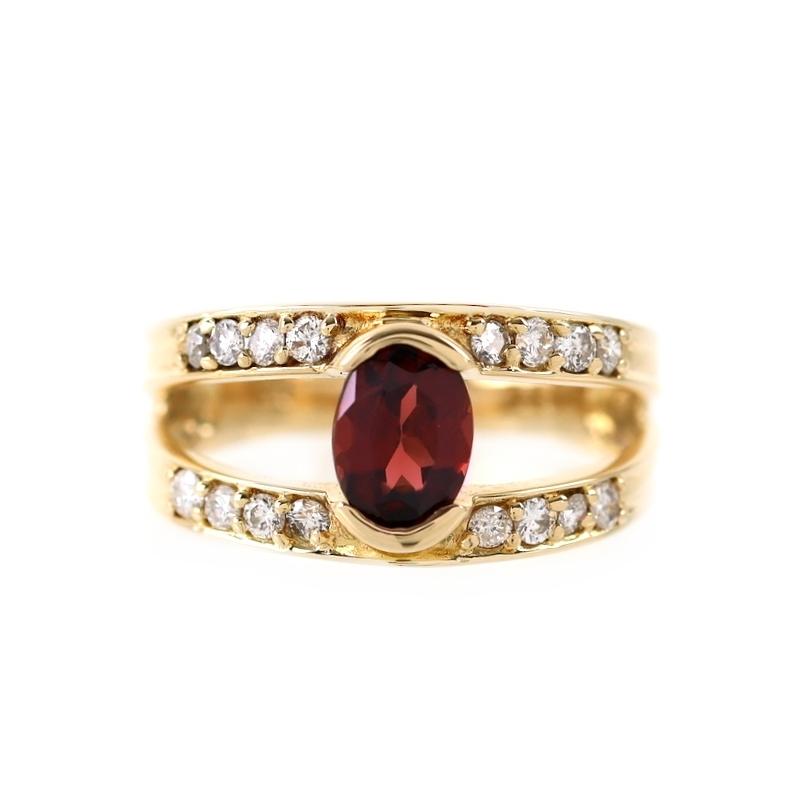 指輪 レディース 18金 ガーネット ダイヤ 0.32ct 12号 4.5g K18YG