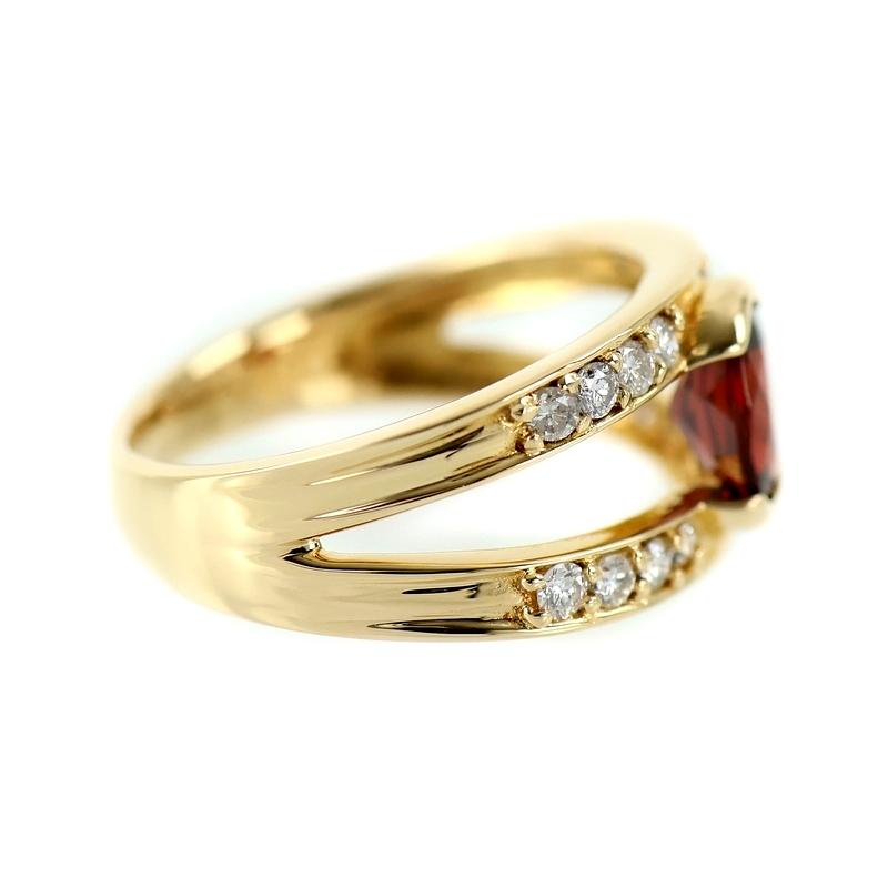 指輪 レディース 18金 ガーネット ダイヤ 0.32ct 12号 4.5g K18YG