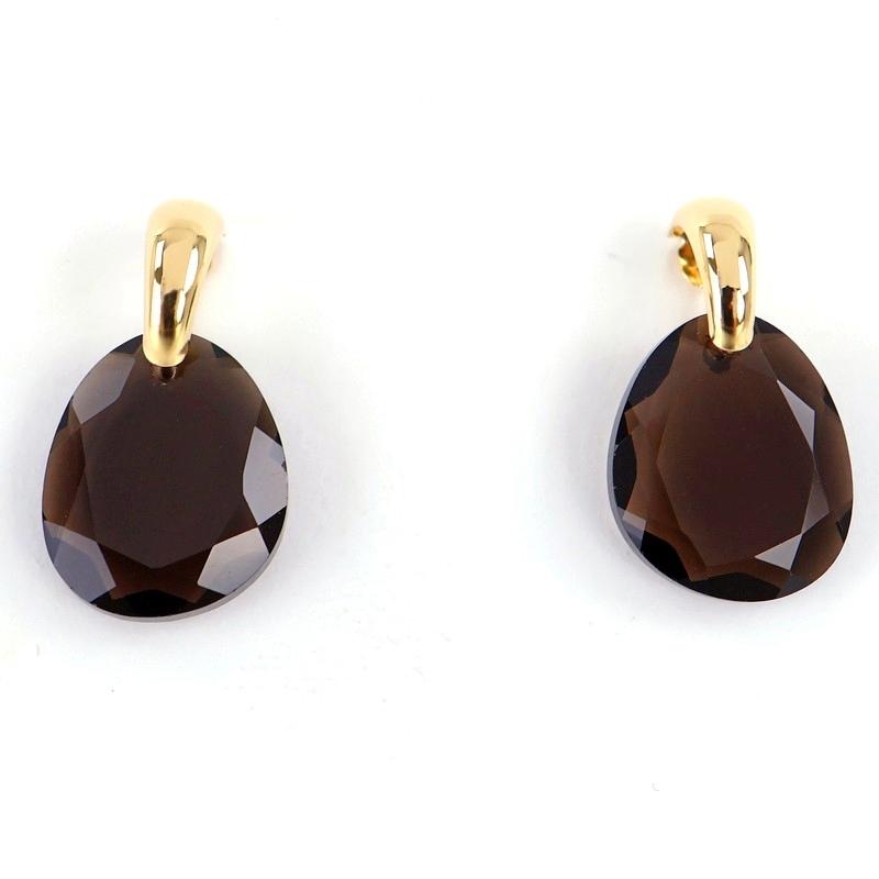スモーキークォーツ ピアス 18金 各3.50ct K18YG 揺れる ジュエリー