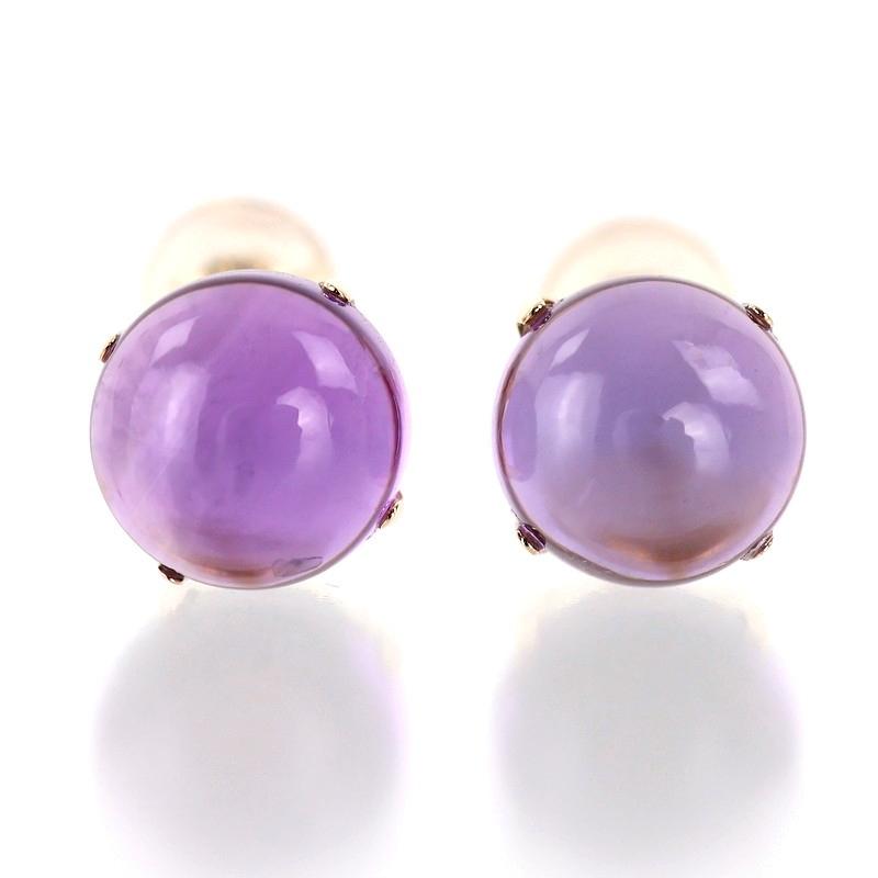 K18YG カボション ピアス アメジスト トパーズ 18K オーバル ぷっくり 