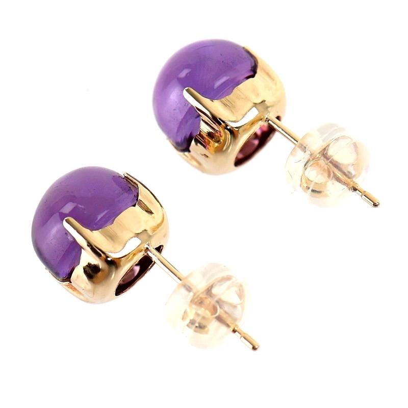 K18YG カボション ピアス アメジスト トパーズ 18K オーバル ぷっくり 