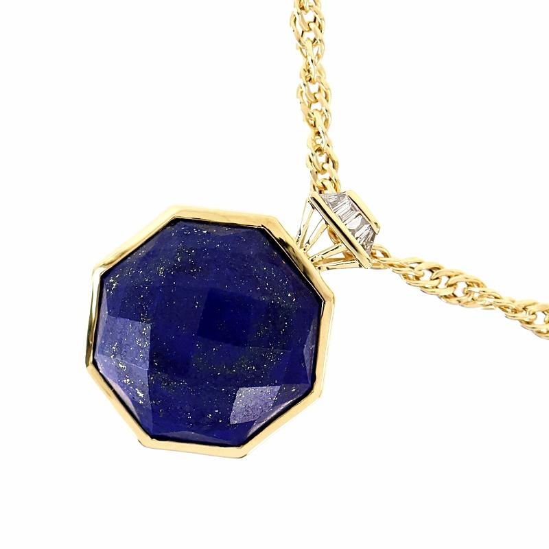 ラピスラズリ ネックレス 12.70ct 50cm K18YG 多面カット オクタゴン 