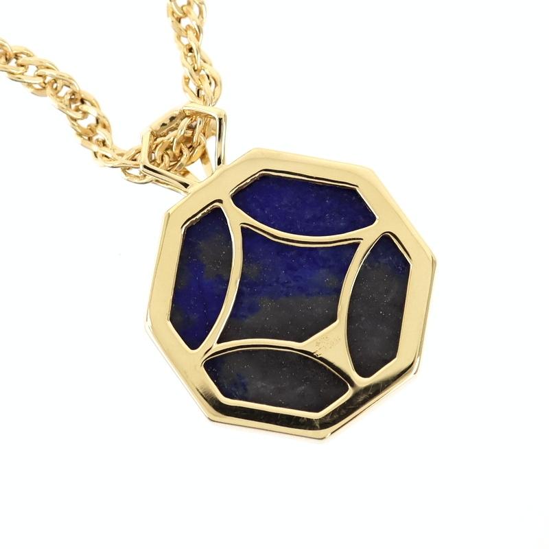 ラピスラズリ ネックレス 12.70ct 50cm K18YG 多面カット オクタゴン 