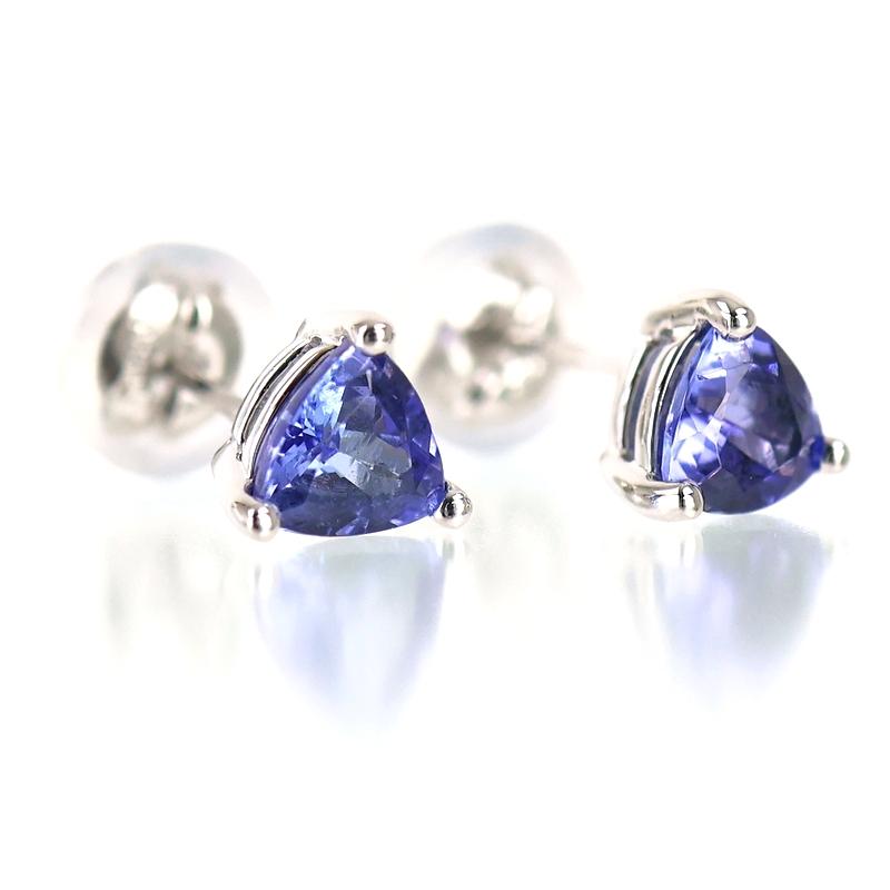 タンザナイト 一粒 ピアス 各0.40ct Pt950×900 三角 両耳用 スタッド