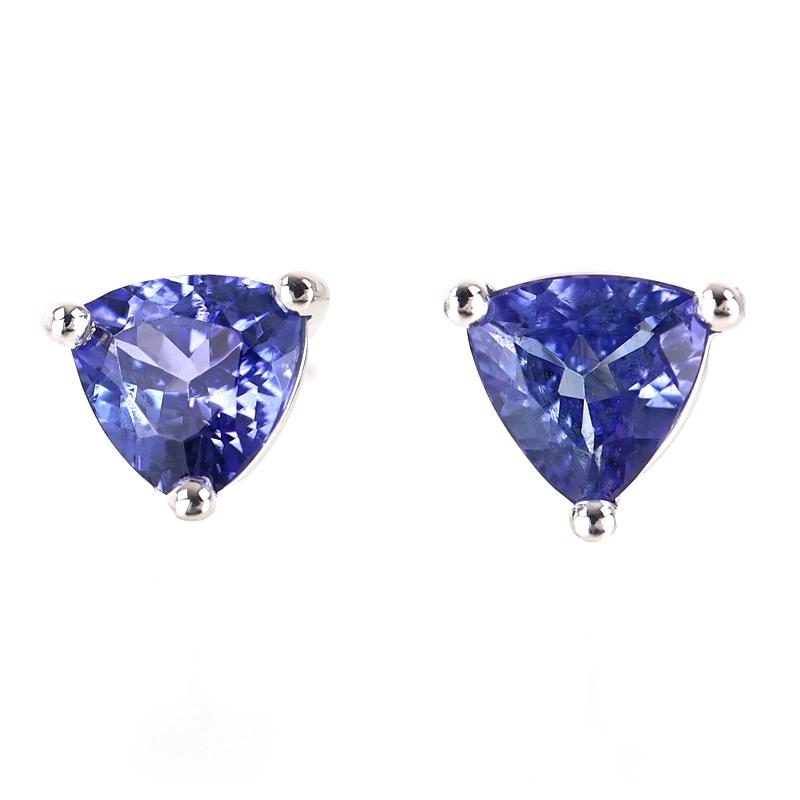 タンザナイト 一粒 ピアス 各0.40ct Pt950×900 三角 両耳用 スタッド