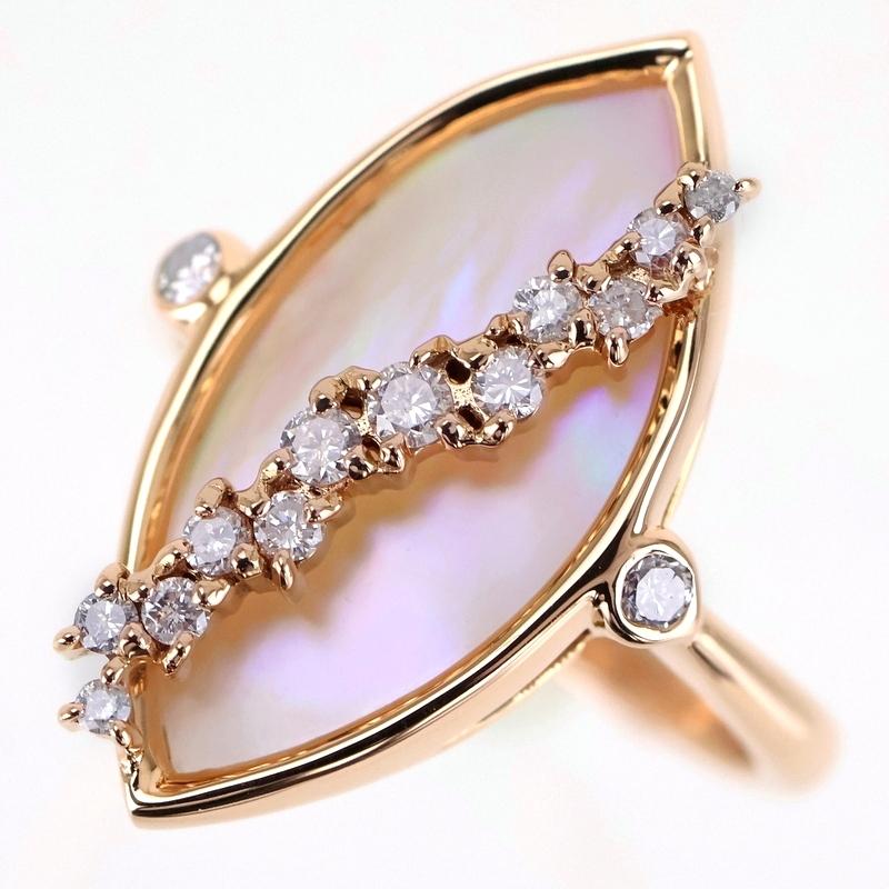 指輪 レディース 18金 シェル K18PG アーモンド形 ダイヤ 0.22ct 12号