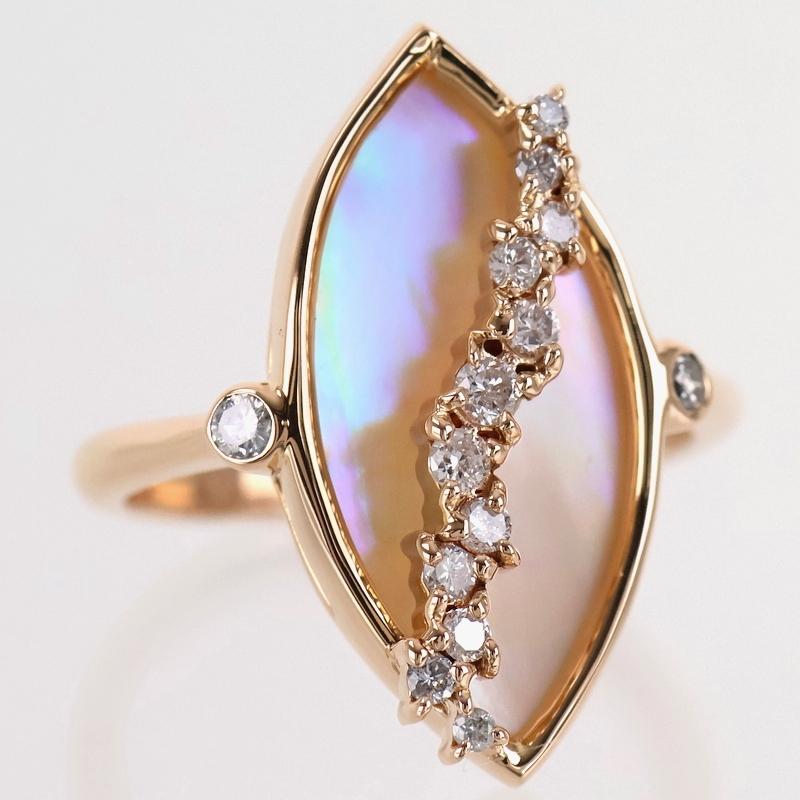 指輪 レディース 18金 シェル K18PG アーモンド形 ダイヤ 0.22ct 12号
