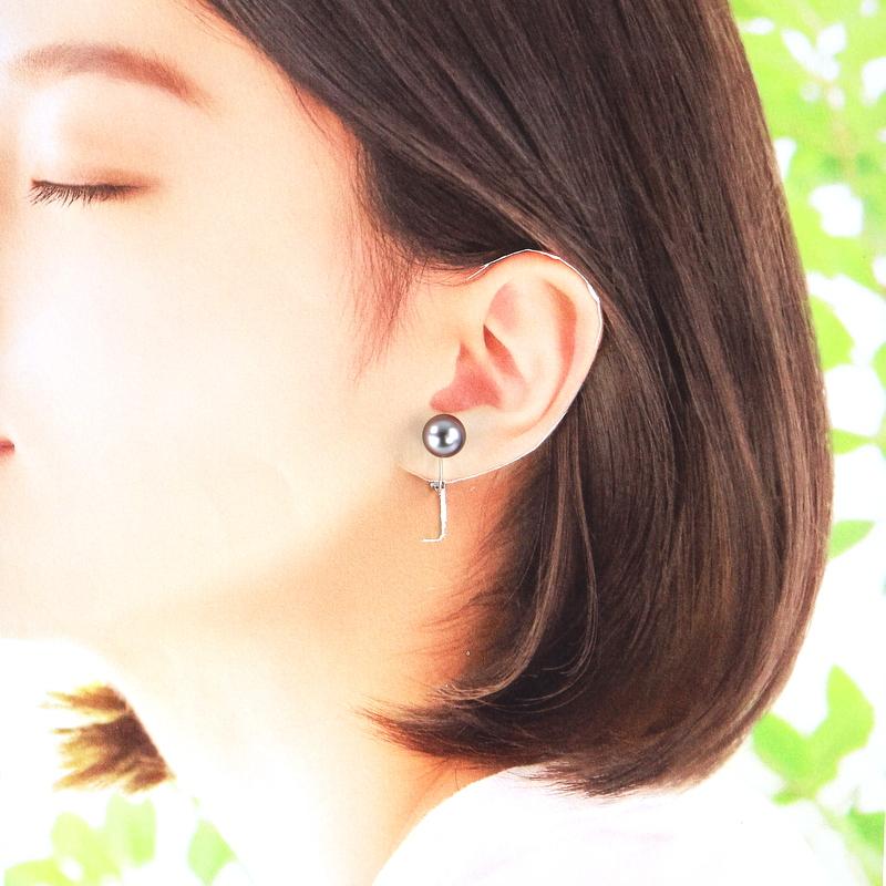 ブラックパール イヤリング 約10.3mm 黒真珠 K14WG ネジバネ式 両耳用