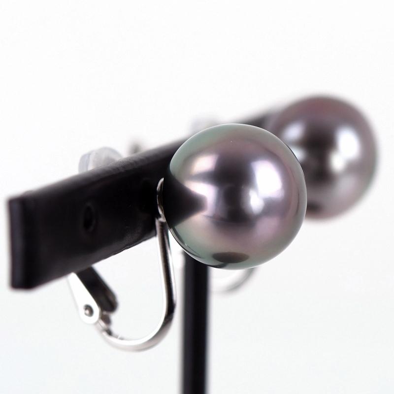ブラックパール イヤリング 約10.3mm 黒真珠 K14WG ネジバネ式 両耳用 冠婚葬祭 ジュエリー レディース アクトワン