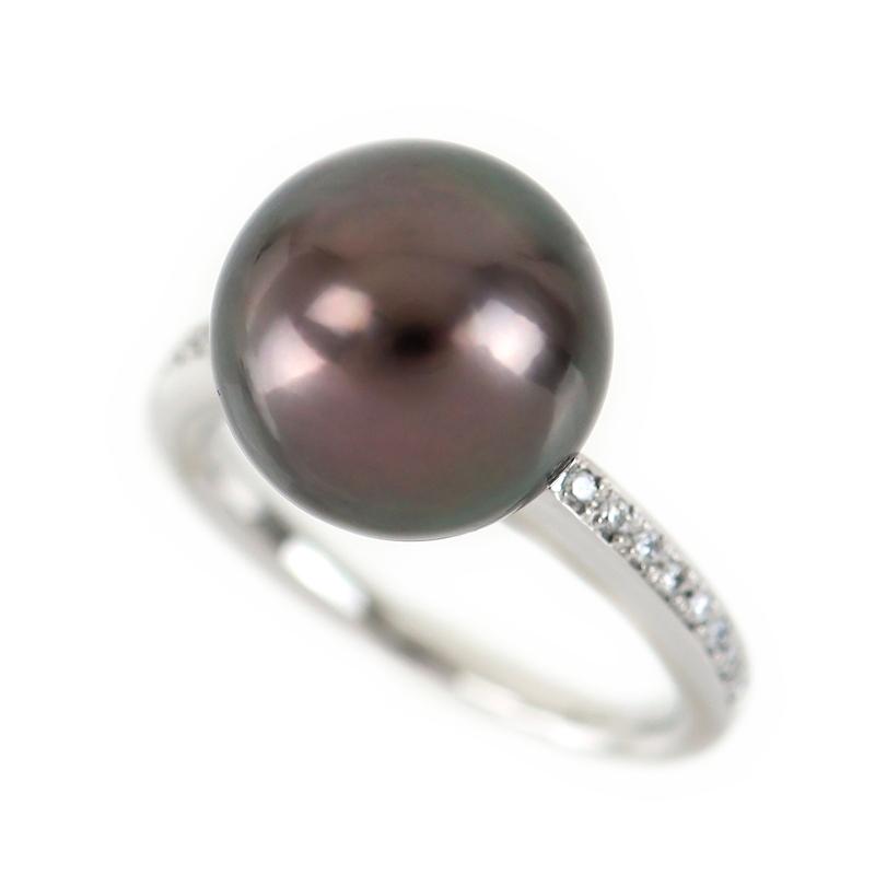 指輪 レディース プラチナ900 13号 ブラックパール 11.7mm ダイヤ 0.11
